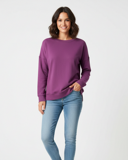 Women's Relaxed Crewneck Sweatshirt with Visible Seams for Daily Use Mauve