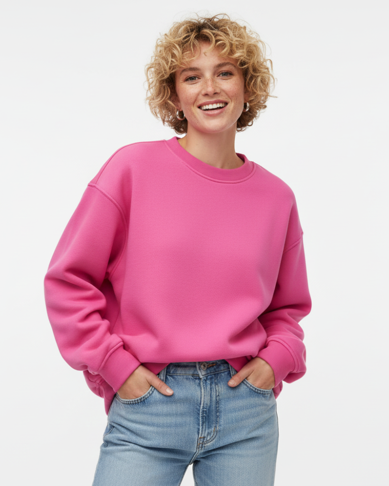 Women's Oversized Crewneck Sweatshirt with Ribbed Details Pink