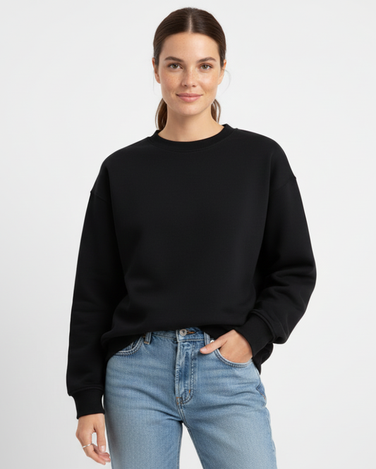 Women's Oversized Crewneck Sweatshirt with Ribbed Details Black