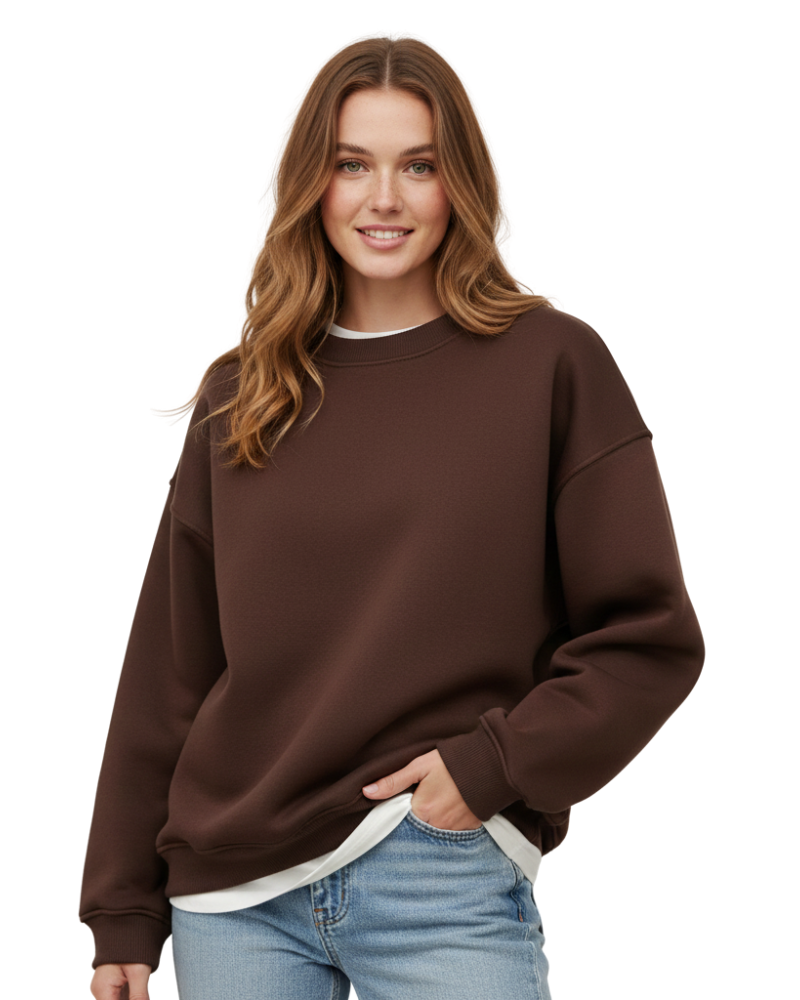 Women's Oversized Crewneck Sweatshirt with Ribbed Details Brown