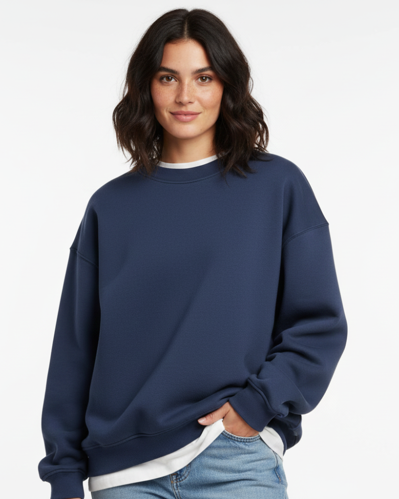 Women's Oversized Crewneck Sweatshirt with Ribbed Details Blue