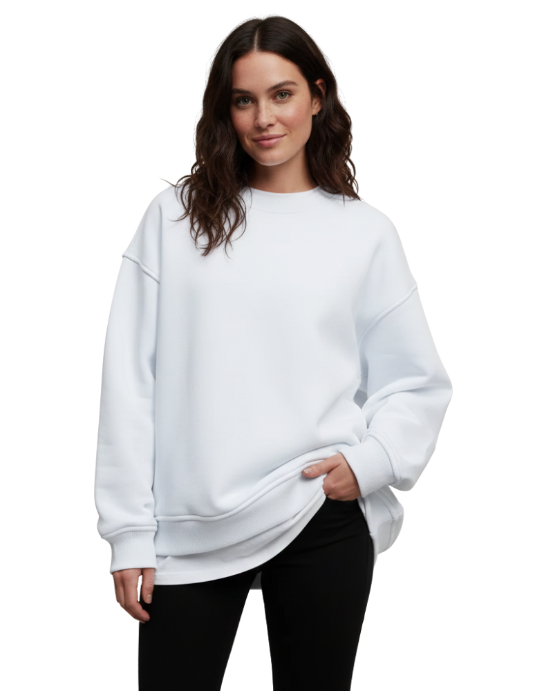 Women's Oversized Crewneck Sweatshirt with Ribbed Details White