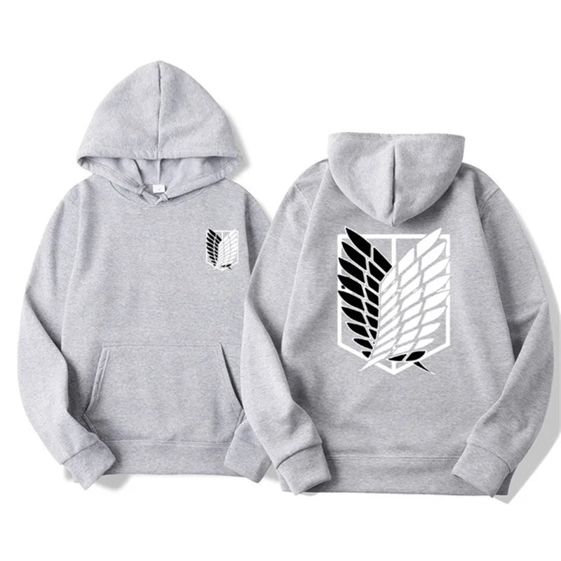 Men's Attack on Titan Graphic Hoodie – Unisex Anime Pullover Gray