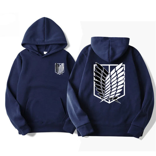 Men's Attack on Titan Graphic Hoodie – Unisex Anime Pullover Navy Blue