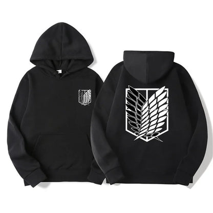 Men's Attack on Titan Graphic Hoodie – Unisex Anime Pullover Black