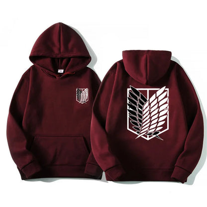 Men's Attack on Titan Graphic Hoodie – Unisex Anime Pullover Burgundy