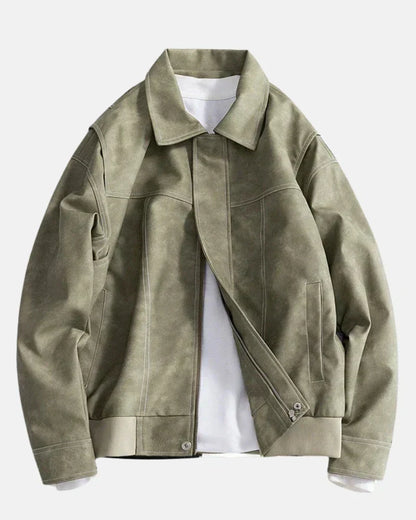 Men's Trendy Leather Jacket for Fall and Winter Everyday Wear Green