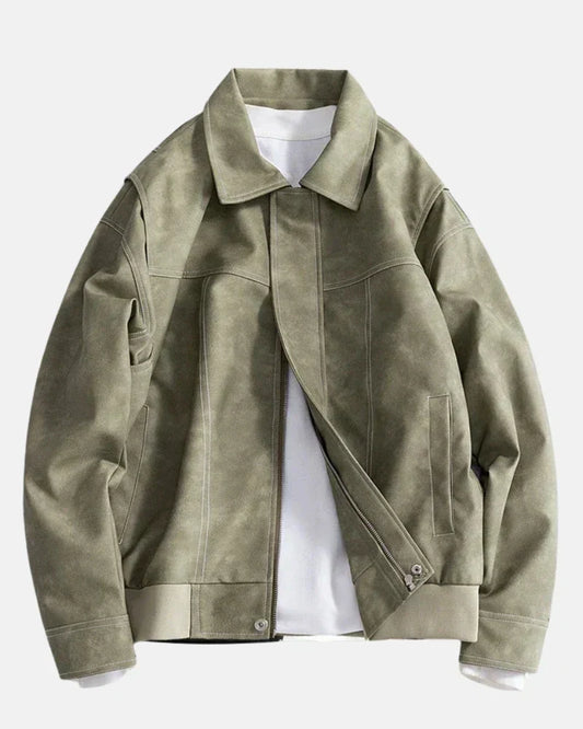 Men's Trendy Leather Jacket for Fall and Winter Everyday Wear Green