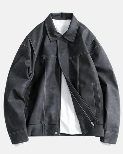 Men's Trendy Leather Jacket for Fall and Winter Everyday Wear Gray