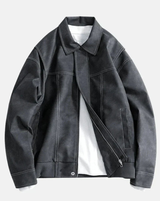 Men's Trendy Leather Jacket for Fall and Winter Everyday Wear Gray