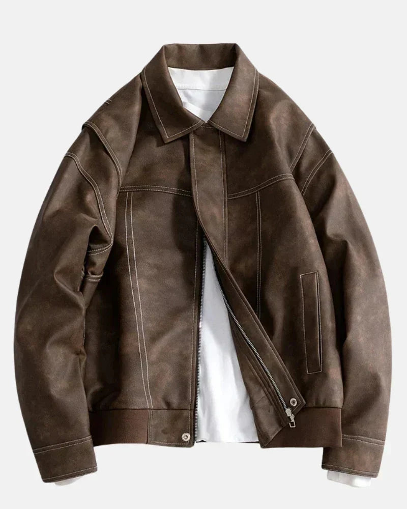 Men's Trendy Leather Jacket for Fall and Winter Everyday Wear Brown
