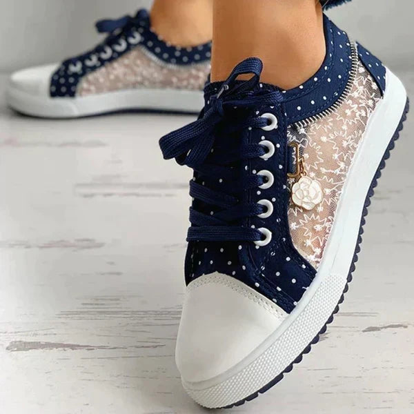 Women's Floral Mesh Lace-Up Casual Comfort Walking Sneakers