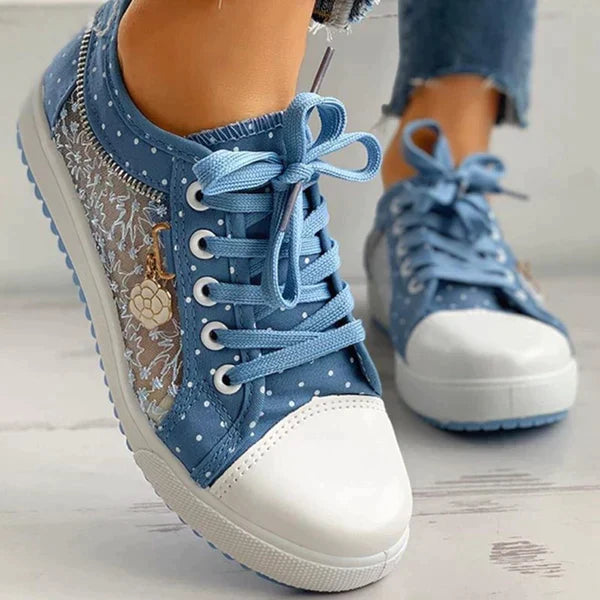 Women's Floral Mesh Lace-Up Casual Comfort Walking Sneakers