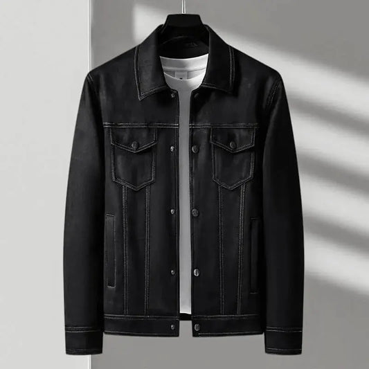Men's Vintage Button-Front Suede Jacket for Daily Use Warm Midnight Black