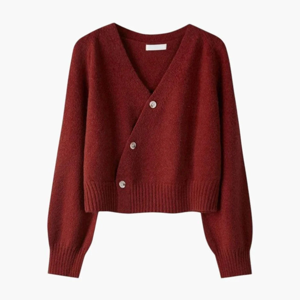 Women's V-Neck Cardigan with Button Front and Long Sleeves Burgundy One size