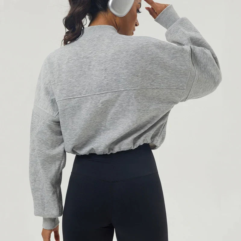 Women's Cropped Oversized Sweatshirt with Zip Closure for Daily Use