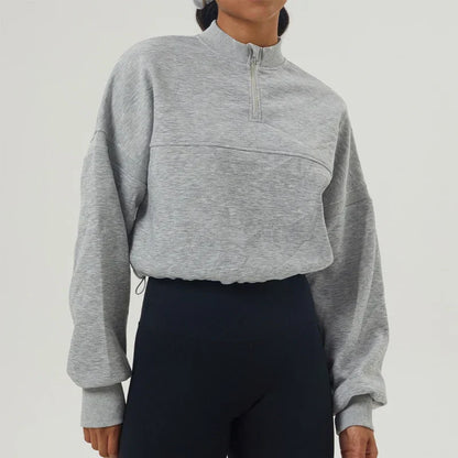 Women's Cropped Oversized Sweatshirt with Zip Closure for Daily Use