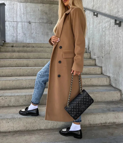 Women's Belted Double-Breasted Stylish Coat for Daily Use