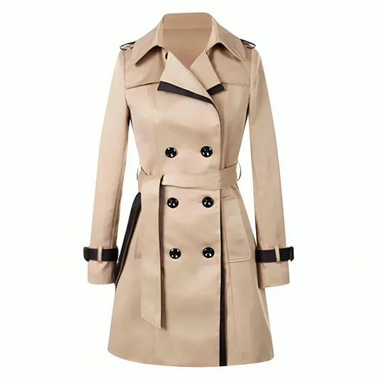 Women's Belted Double-Breasted Trench Coat for Autumn for Daily Use Beige