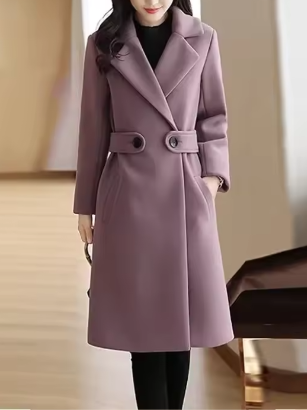 Women's Belted Long Coat for Fall and Winter Everyday Wear Purple