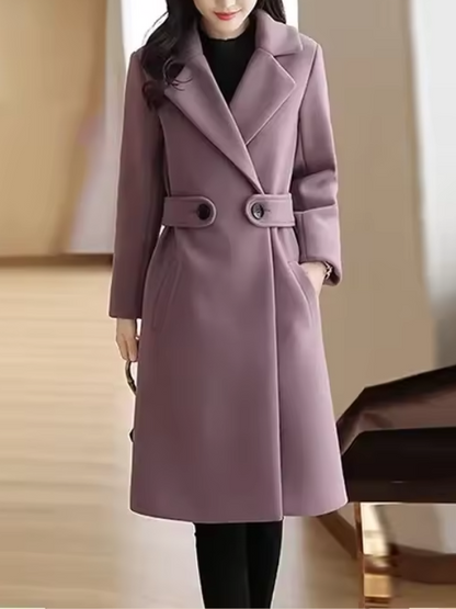Women's Belted Long Coat for Fall and Winter Everyday Wear Purple