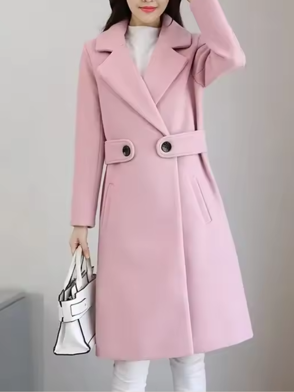Women's Belted Long Coat for Fall and Winter Everyday Wear Pink