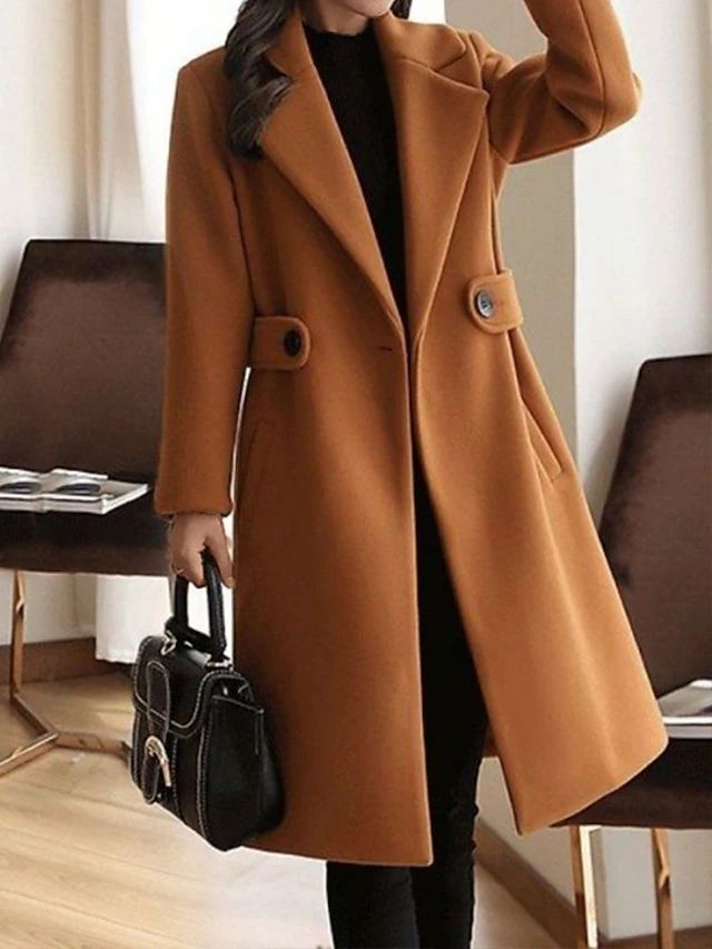 Women's Belted Long Coat for Fall and Winter Everyday Wear Brown