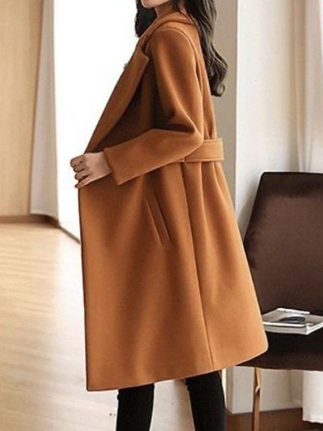 Women's Belted Long Coat for Fall and Winter Everyday Wear