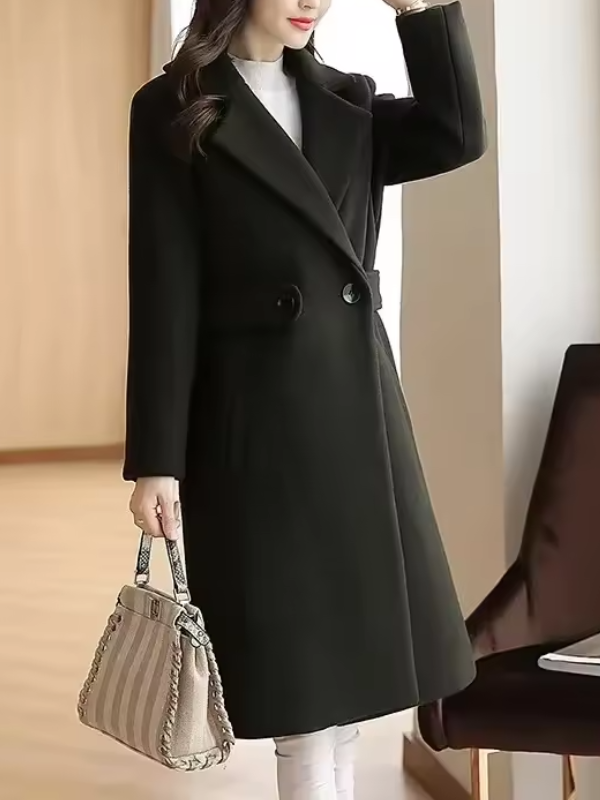 Women's Belted Long Coat for Fall and Winter Everyday Wear Dark Green