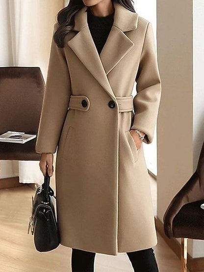 Women's Belted Long Coat for Fall and Winter Everyday Wear