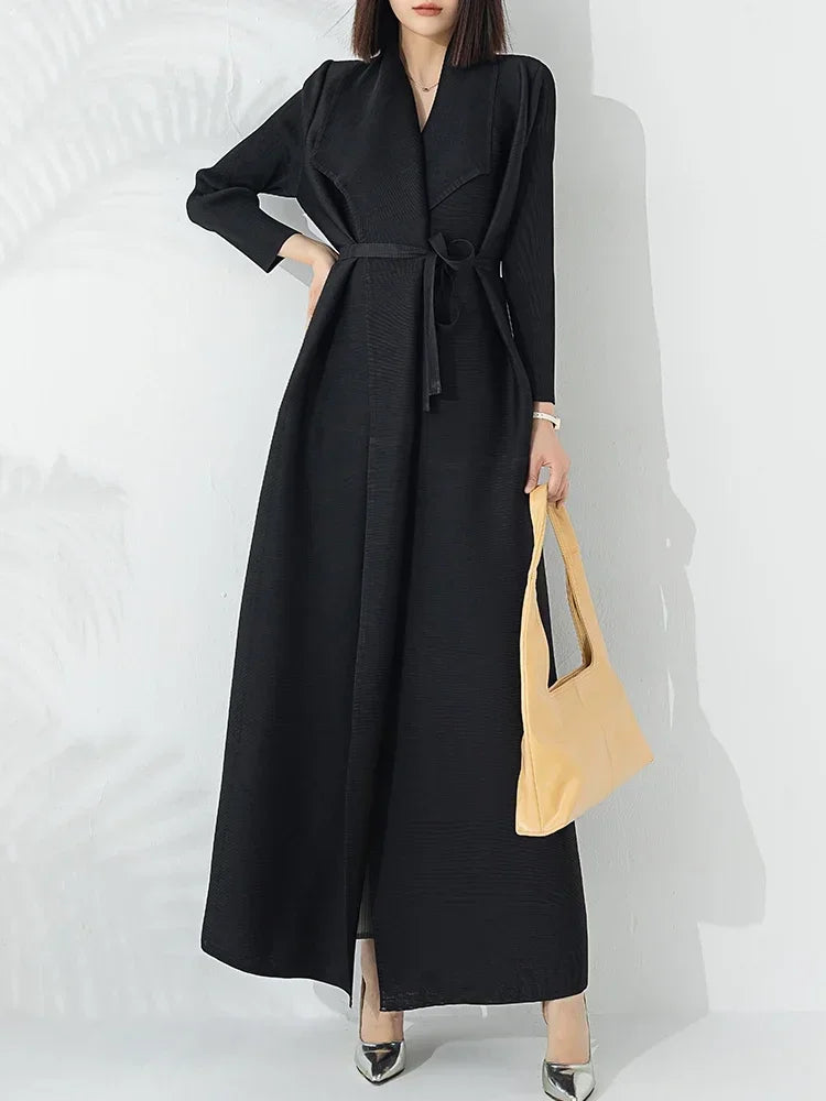 Women's Belted Maxi Coat for Stylish Layering for Daily Use Black One Size