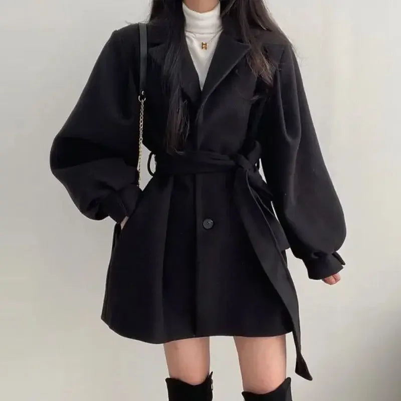 Women's Belted Wrap Mini Coat for Fall and Winter Everyday Wear