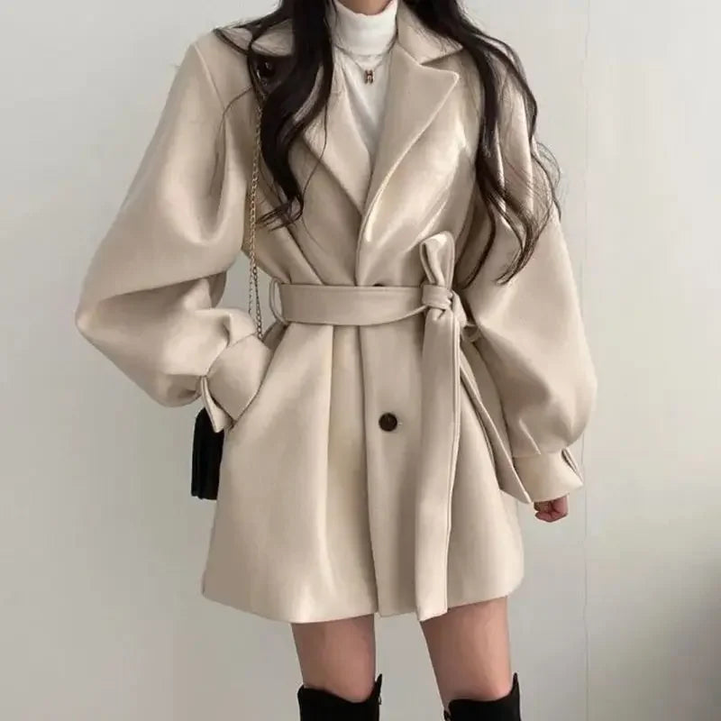 Women's Belted Wrap Mini Coat for Fall and Winter Everyday Wear