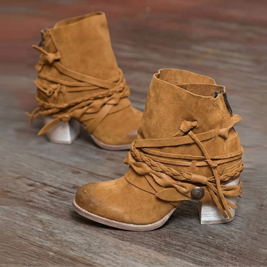 Women's Block Heel Ankle Boots for Fall and Winter Everyday Wear Brown
