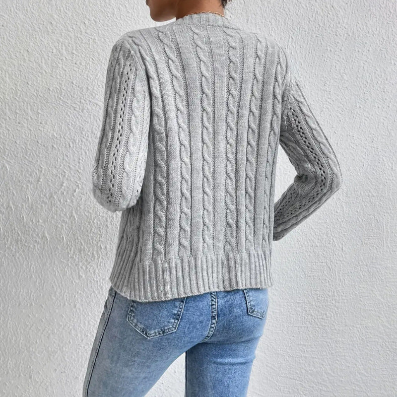 Women's Multi-Color Button-Down Cable Knit Cardigan for Daily Use Warm