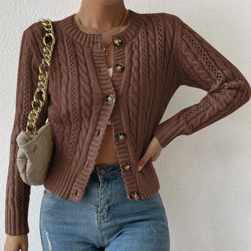 Women's Multi-Color Button-Down Cable Knit Cardigan for Daily Use Warm Brown