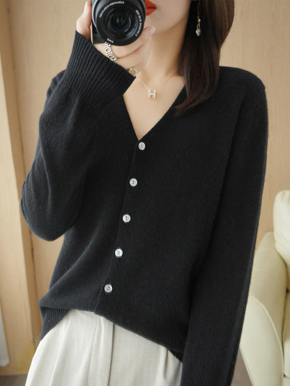 Women's Button-Down Long Sleeve Cardigan for Daily Use Warm Black