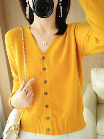 Women's Button-Down Long Sleeve Cardigan for Daily Use Warm Yellow