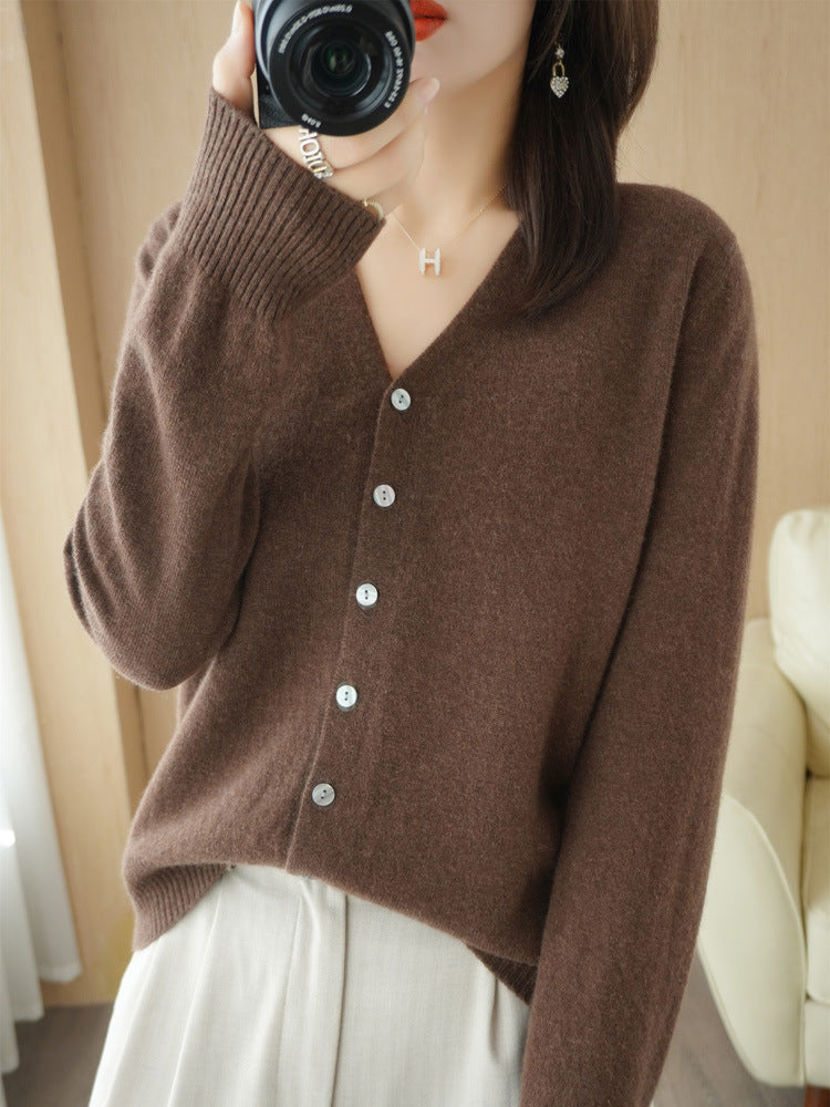 Women's Button-Down Long Sleeve Cardigan for Daily Use Warm Brown