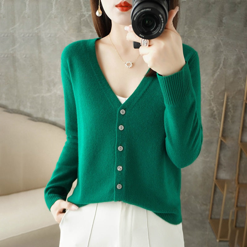 Women's Button-Down Long Sleeve Cardigan for Daily Use Warm Green