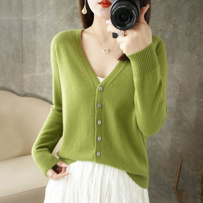 Women's Button-Down Long Sleeve Cardigan for Daily Use Warm Olive Green