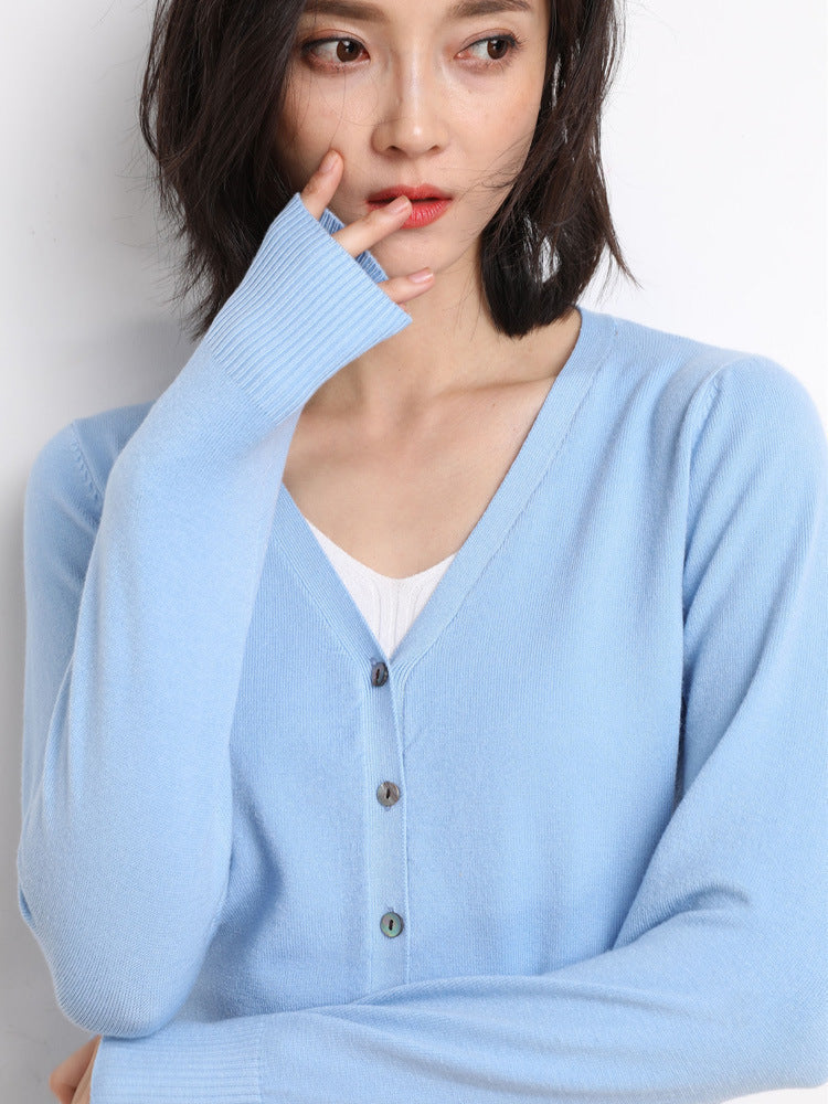 Women's Button-Down Long Sleeve Cardigan for Daily Use Warm Sky Blue