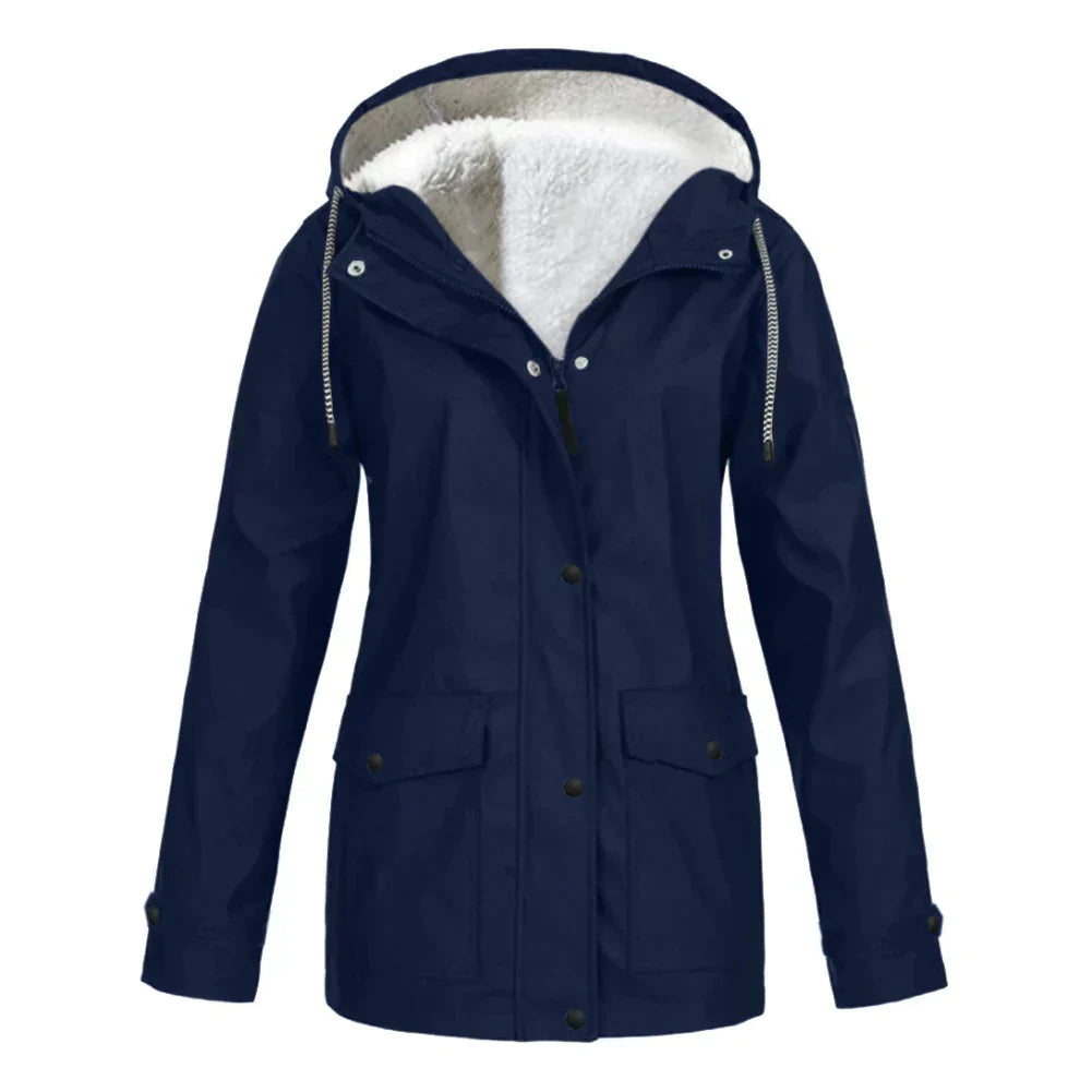 Women's Button Front Hooded Jacket for Fall and Winter Everyday Wear Blue