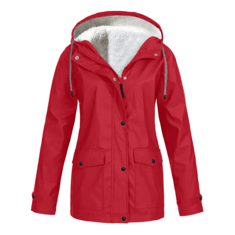 Women's Button Front Hooded Jacket for Fall and Winter Everyday Wear Red