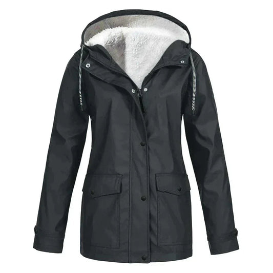 Women's Button Front Hooded Jacket for Fall and Winter Everyday Wear Black