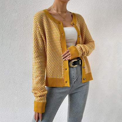 Women's Yellow Button-Front Long Sleeve Cardigan for Everyday Wear