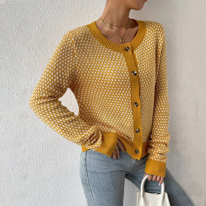 Women's Yellow Button-Front Long Sleeve Cardigan for Everyday Wear