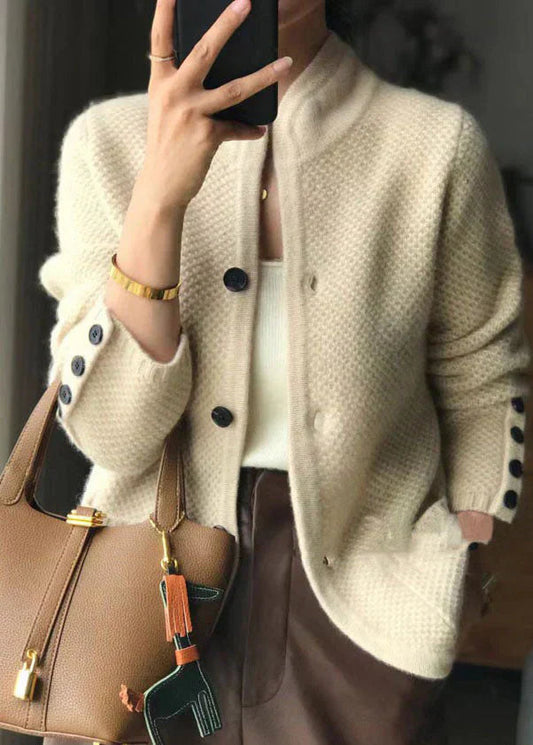 Women's Multi-Color Button-Front Long Sleeve Cardigan for Daily Use Off White