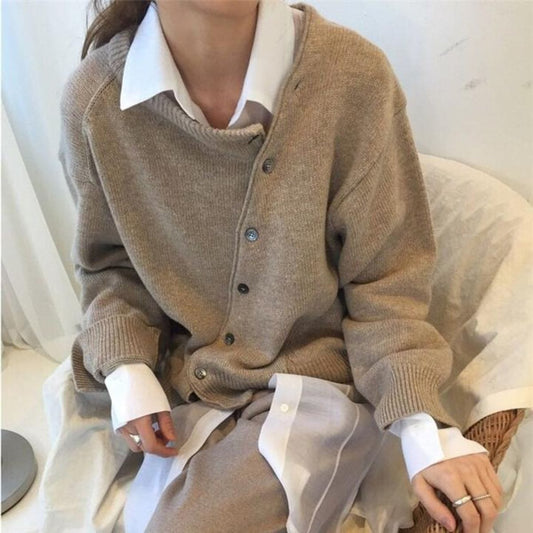 Women's Multi-Color Ribbed Button-Front Relaxed Fit Cardigan Brown