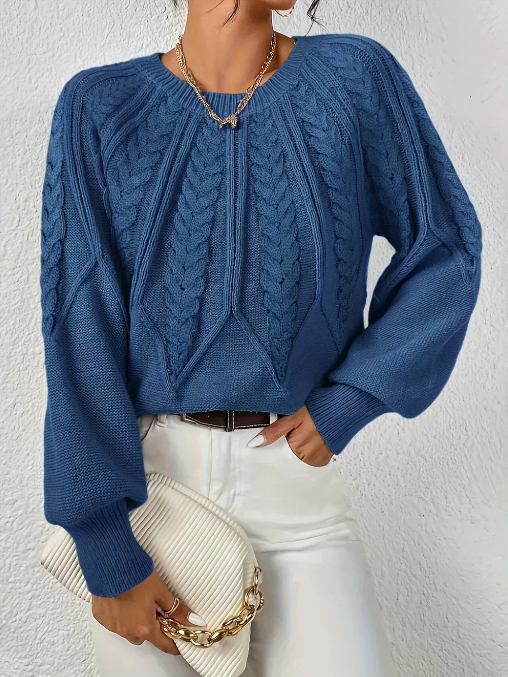 Women's Multi-Color Ribbed Cable Knit Long Sleeve Sweater